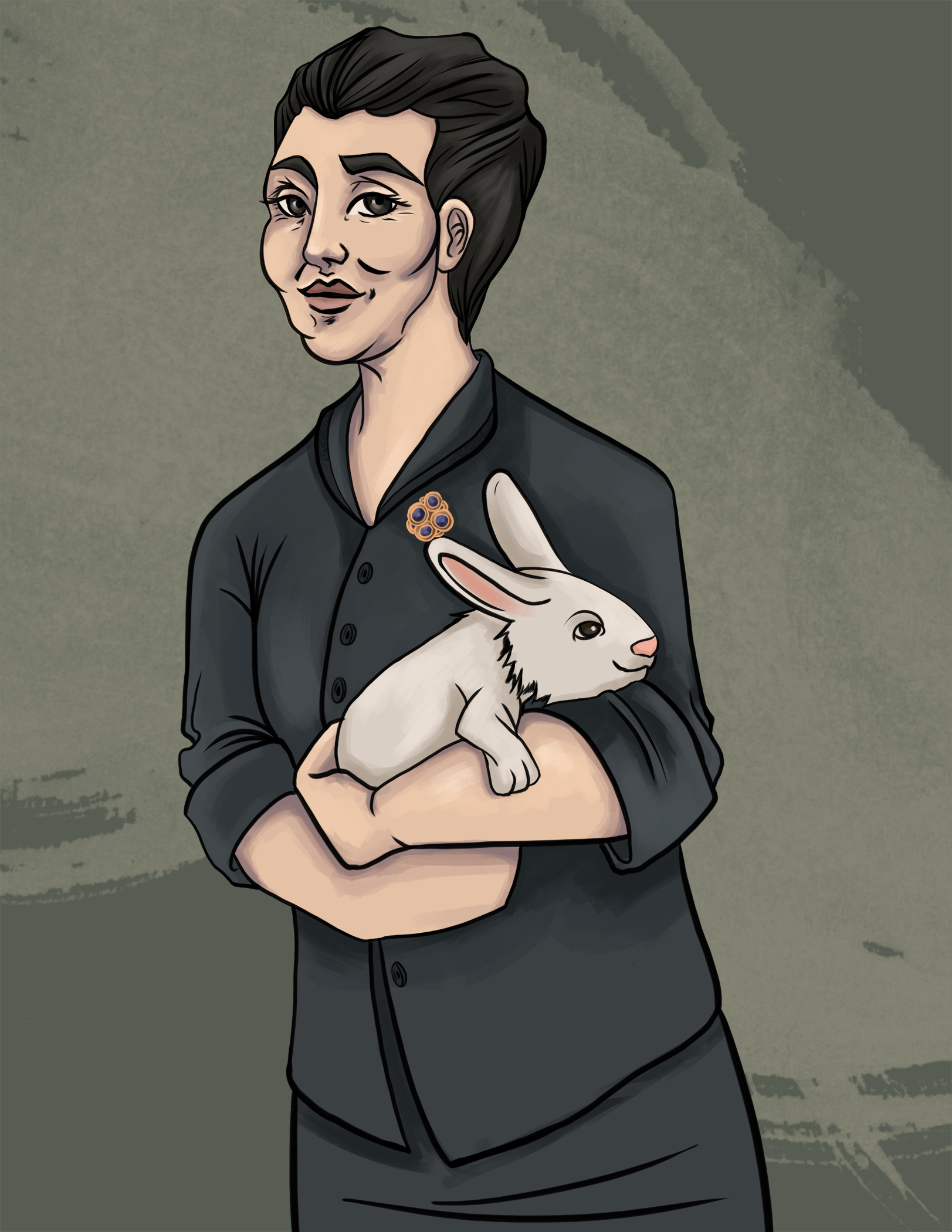 Illustration of Cora Downs holding a rabbit