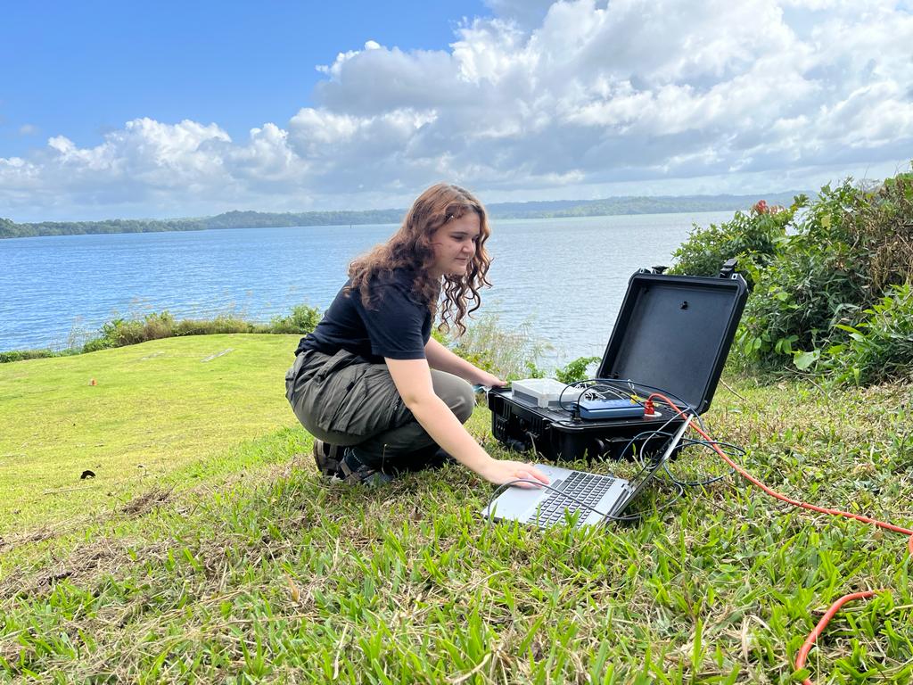 Rachel Manweiler, running field tests on Barro Island